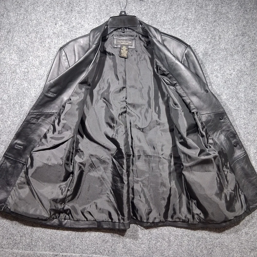 Croft & Barrow Womens Black Lambskin Genuine Leather 3-Button‎ Blazer Jacket M